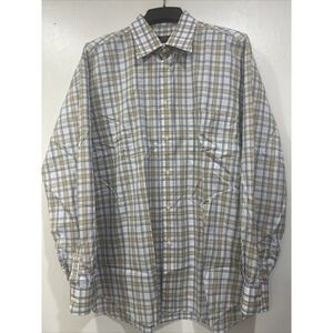 Paul & Shark Yachting Blue/White/Tan Plaid Button Down Shirt LARGE Made in Italy
